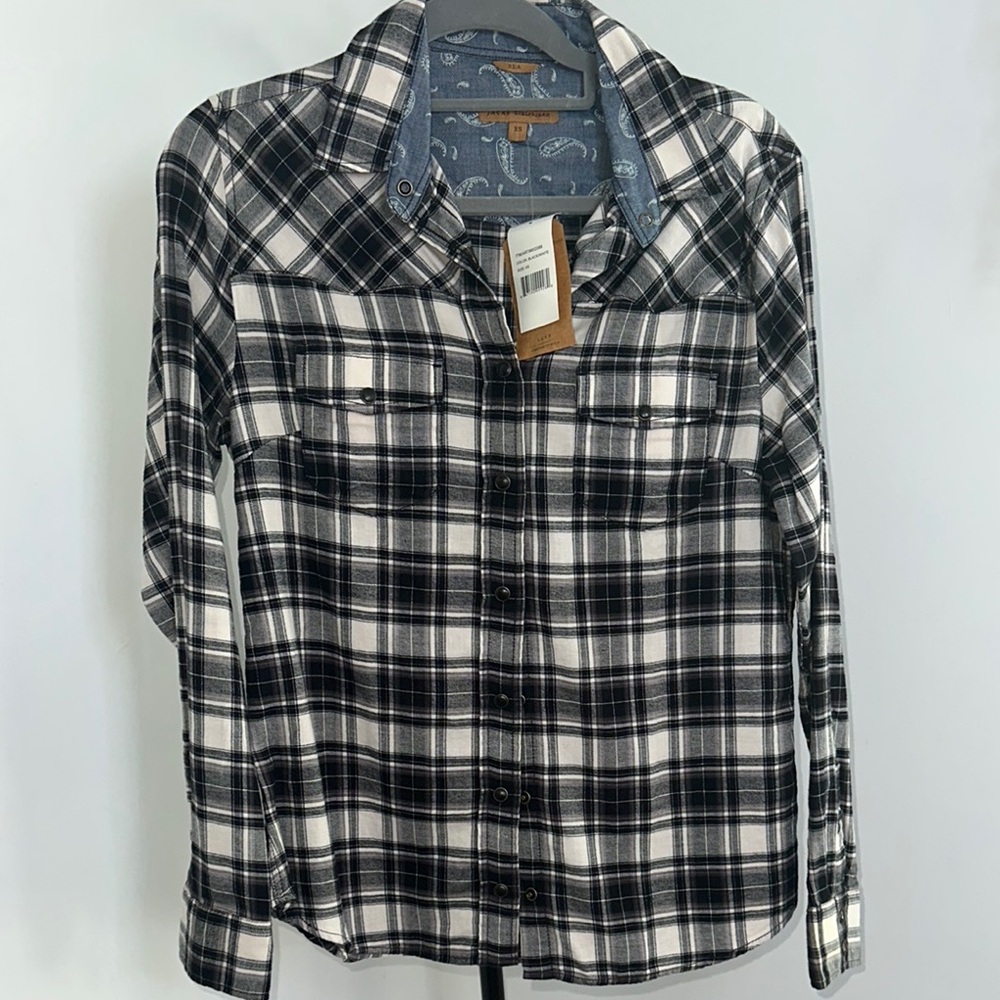 JACHS Girlfriend Black and White Plaid Button Down Shirt